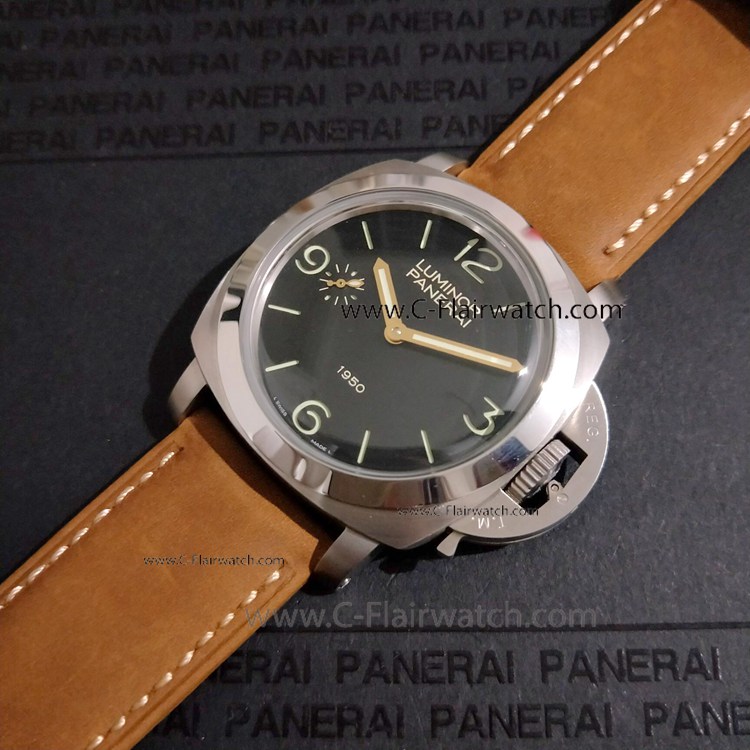 Copy Panerai PAM 127 Luminor 1950 SS Brown Leather Watch